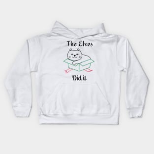 The Elves Did It. Cute Cat Lover Merry Christmas design. Fun, Cheeky, Christmas Elf. Kids Hoodie